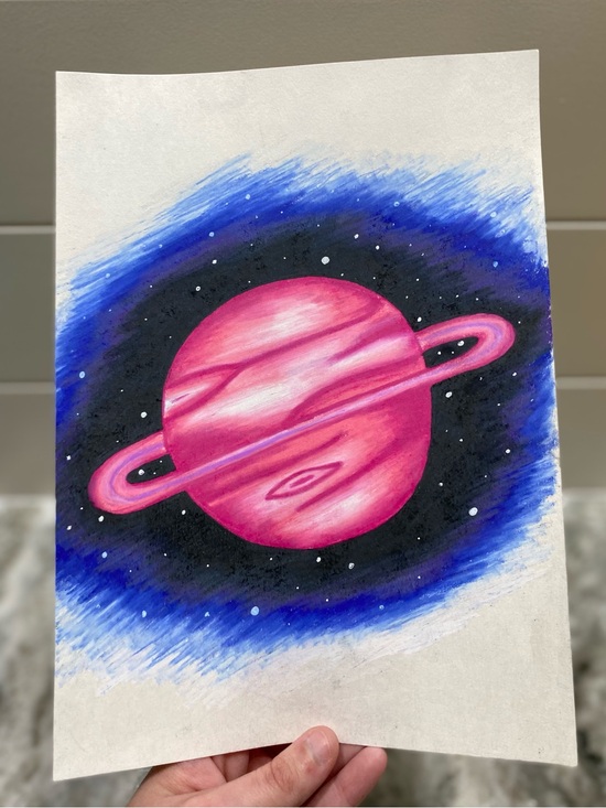Hand Crafted Other - Vibrant Pink Planet Illustration *WILL COME FRAMED!*